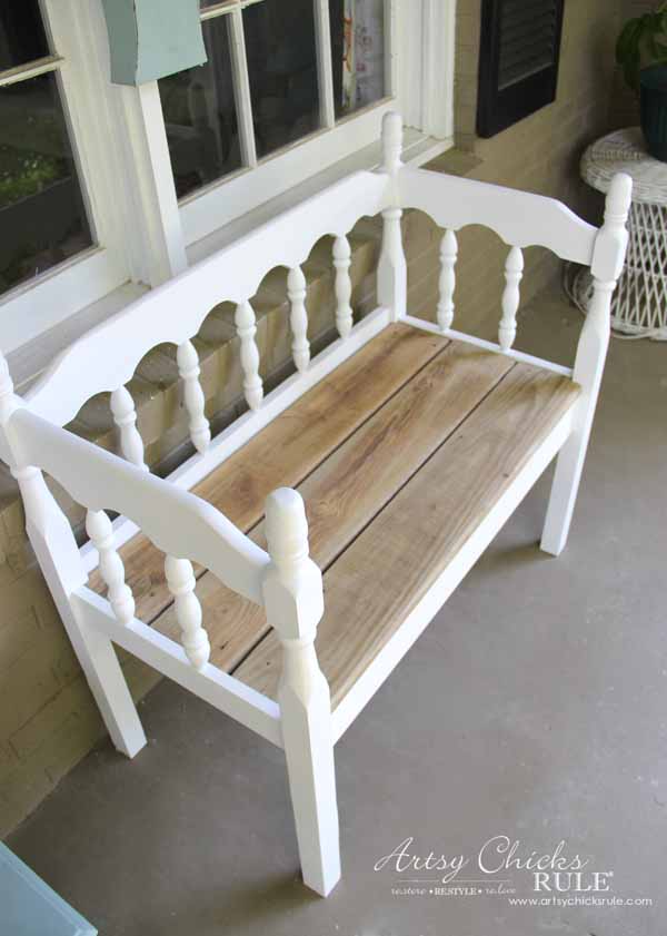 DIY Headboard Bench - REUSING OLD WOOD FOR SEAT - artsychicksrule.com #headboardbench