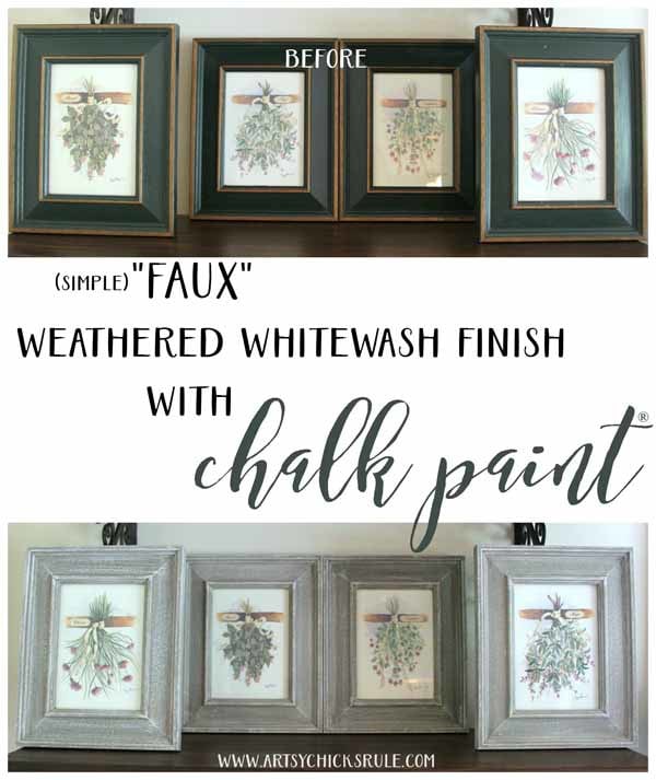 Weathered Whitewash Finish - SIMPLE FAUX DIY - artsychicksrule.com #weatheredwood #weatheredfinish #whitewashwood #whitewashfinish