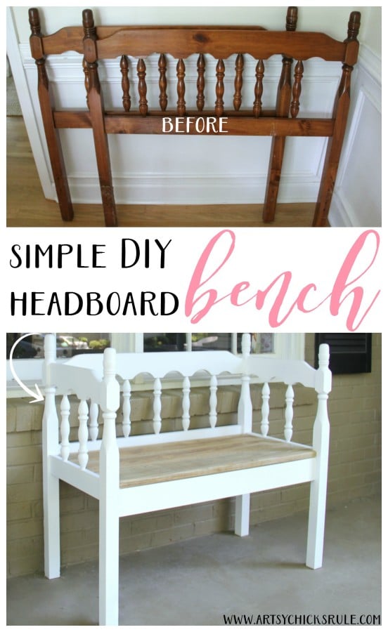 DIY Headboard Bench - EASY DIY PROJECT - artsychicksrule.com #headboardbench