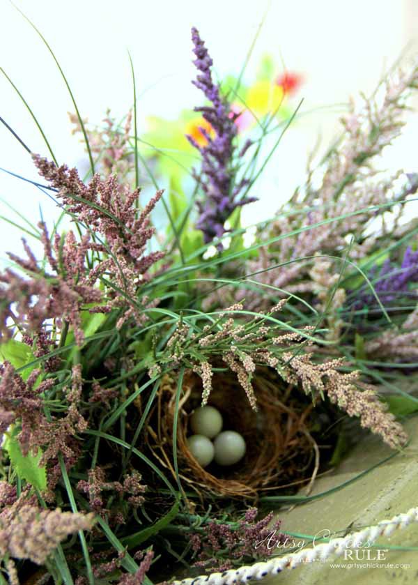 Thrifty Porch Decor - Became a nest for birdies - artsychicksrule.com #frontporchdecor