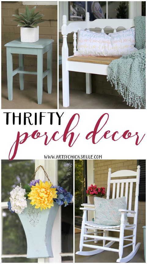 Thrifty Porch Decor - Decorate on a Budget - artsychicksrule.com #thriftyporchdecor