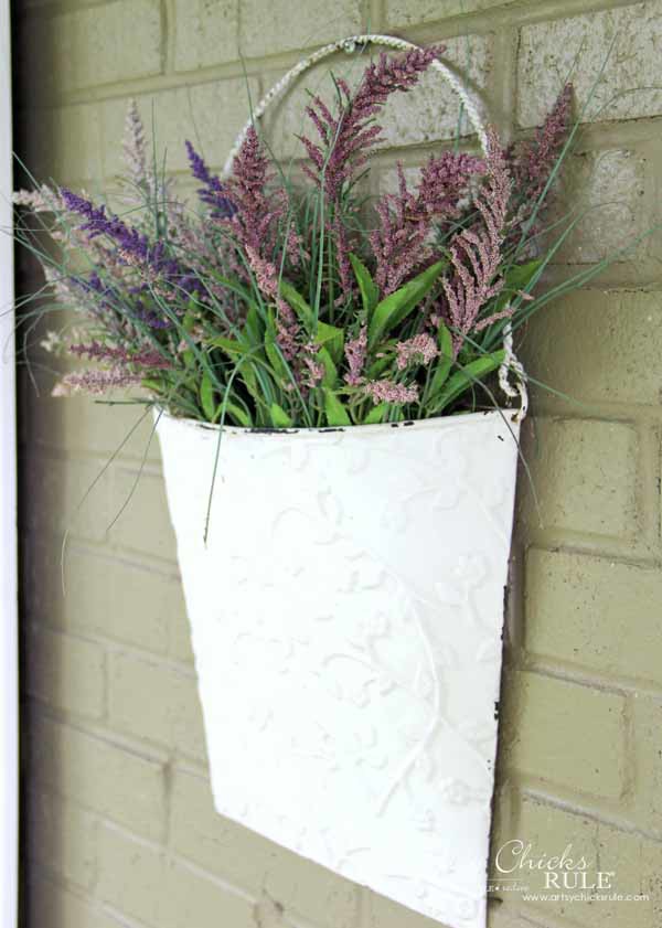 Thrifty Porch Decor - Hanging Planter - artsychicksrule.com #frontporchdecor