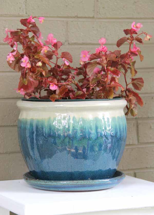 Thrifty Porch Decor - Pretty Turquoise Planter - artsychicksrule.com #frontporchdecor