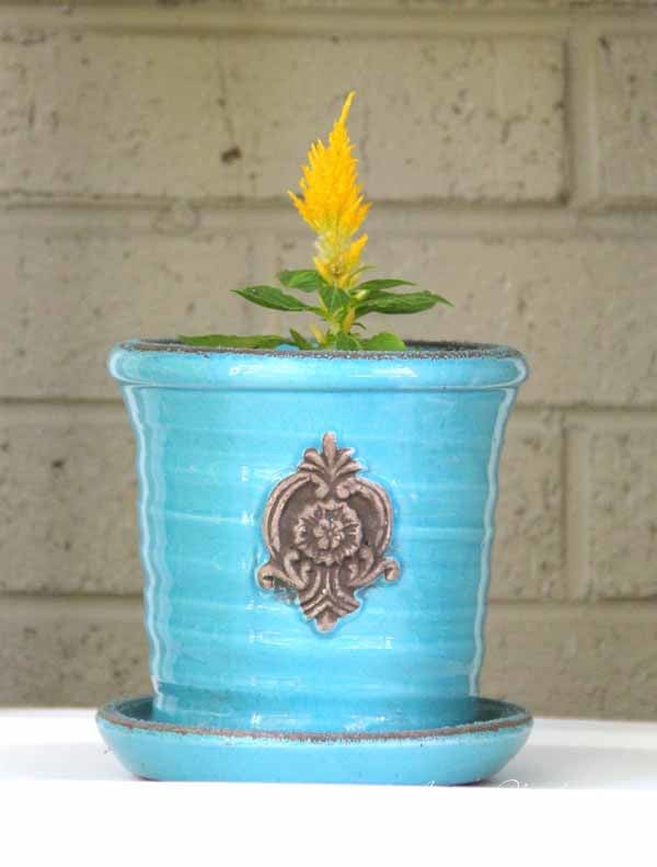 Thrifty Porch Decor - Turquois planter - artsychicksrule.com #frontporchdecor