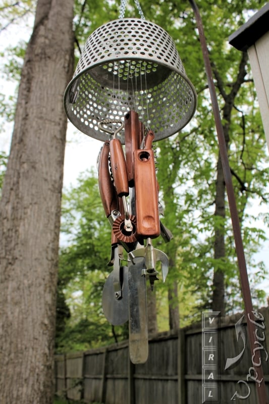 Wind chimes made up of outdoor tools.