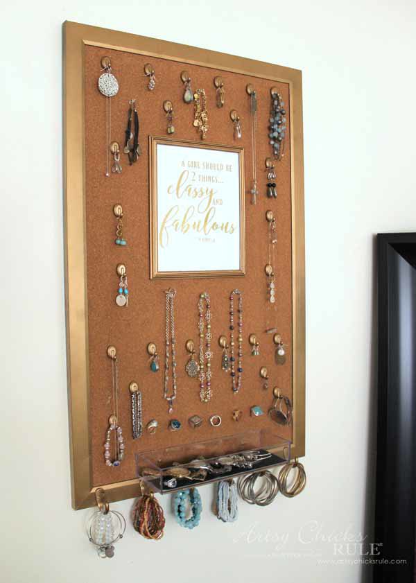 DIY Jewelry Organizer - you could replace with a mirror - artsychicksrule #jewelryorganizer #popularpins