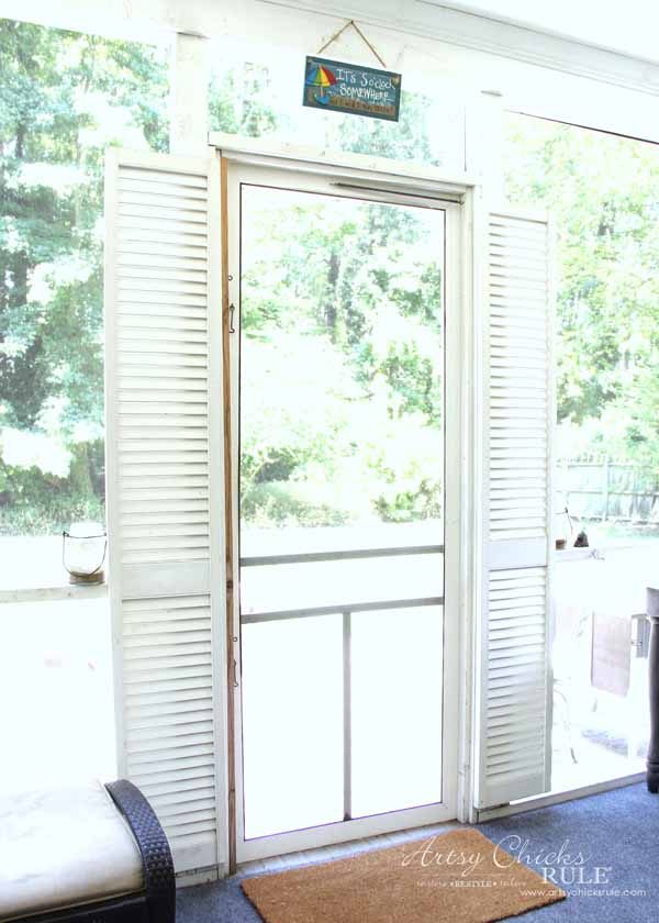 Screened Porch & Patio Makeover - bifold doors turned shutters - artsychicksrule #popularpins #patiomakeover #porch