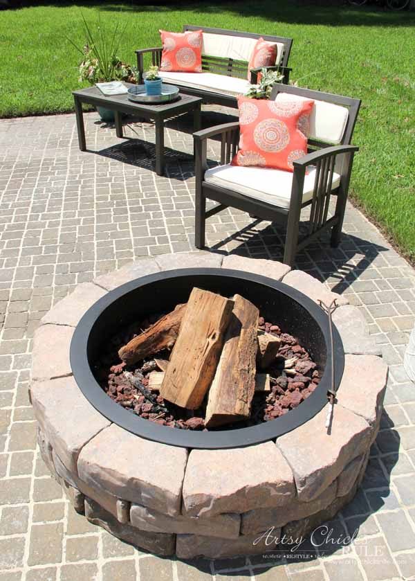 Screened Porch & Patio Makeover - diy firepit - artsychicksrule #popularpins #patiomakeover #porch