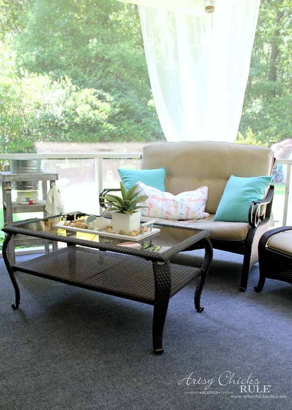 Screened Porch & Patio Makeover - yard sale furniture - artsychicksrule #popularpins #patiomakeover #porch