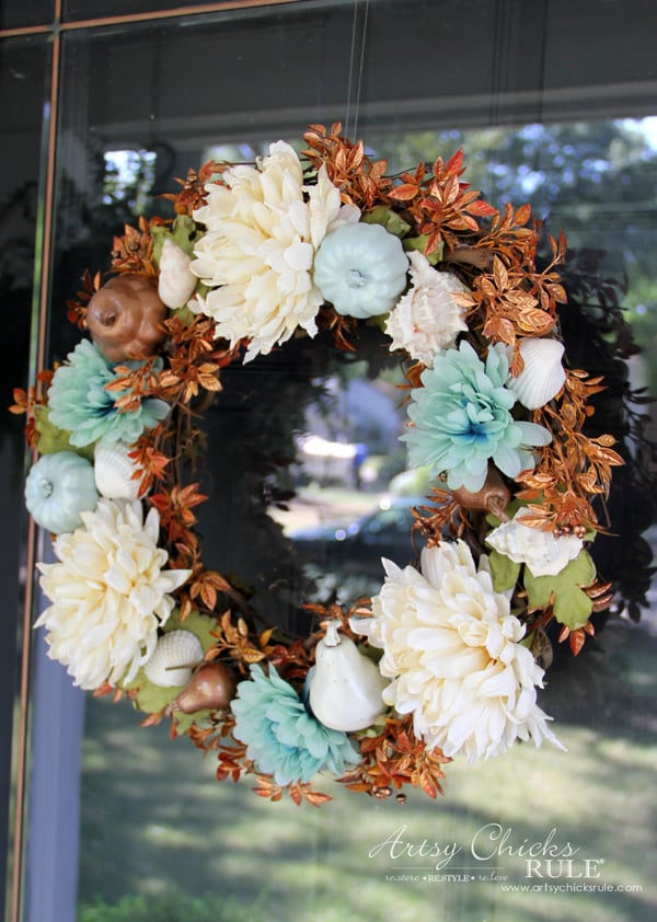 Coastal Fall Wreath - quick and simple - artsychicksrule.com #fallwreath #coastalfallwreath