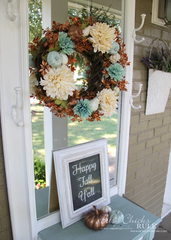 Coastal Fall Wreath - SO EASY - artsychicksrule.com #fallwreath #coastalfallwreath