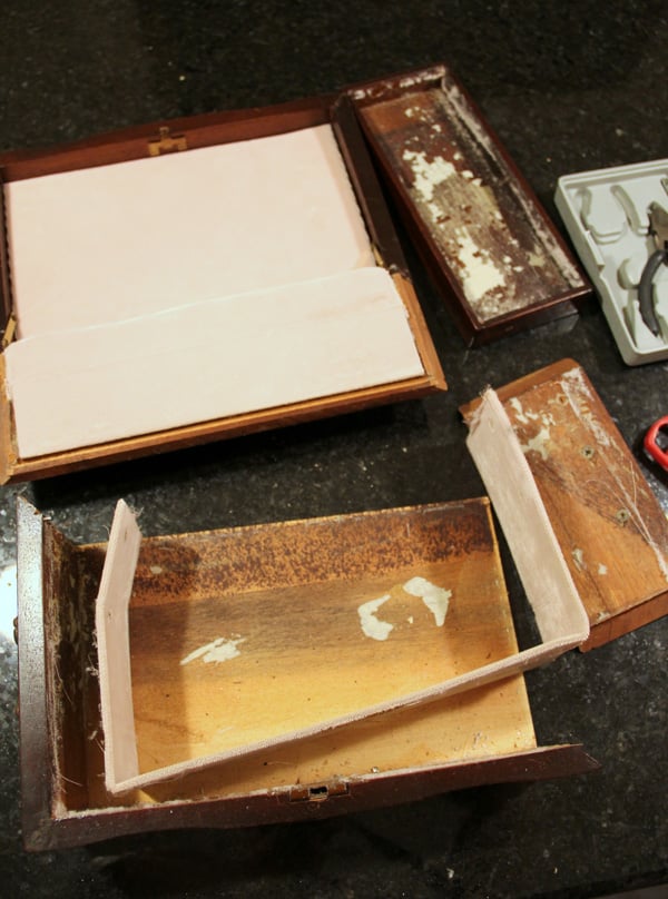 Jewelry Box Repurposed into Writing Box - parts - artsychicksrule.com #writingbox #silhouette #jewelryboxrepurposed
