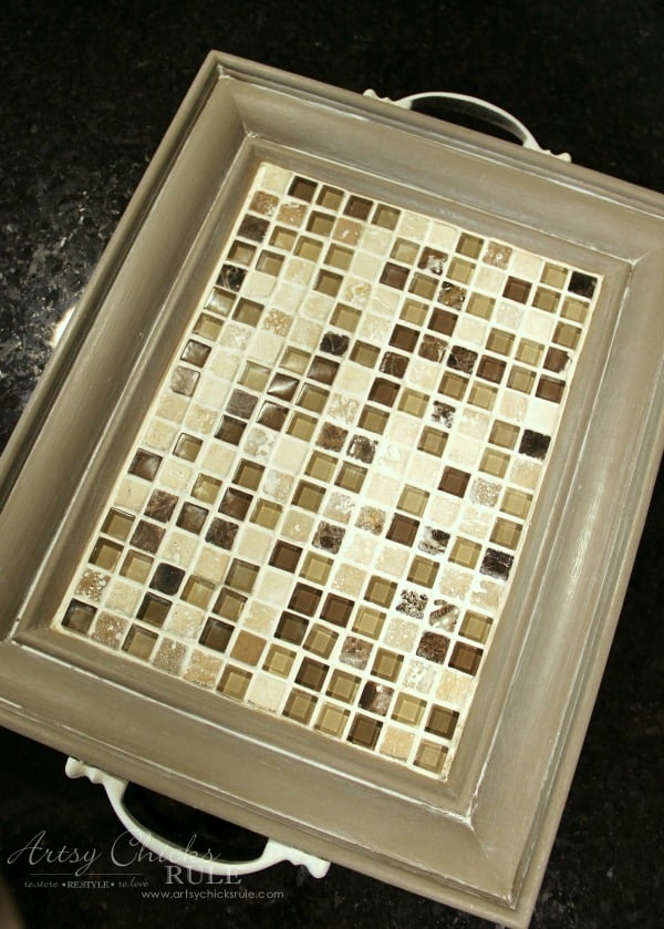 Old Frame Turned DIY Tiled Tray - Quick and Easy - artsychicksrule.com #diytiledtray #tiledtray