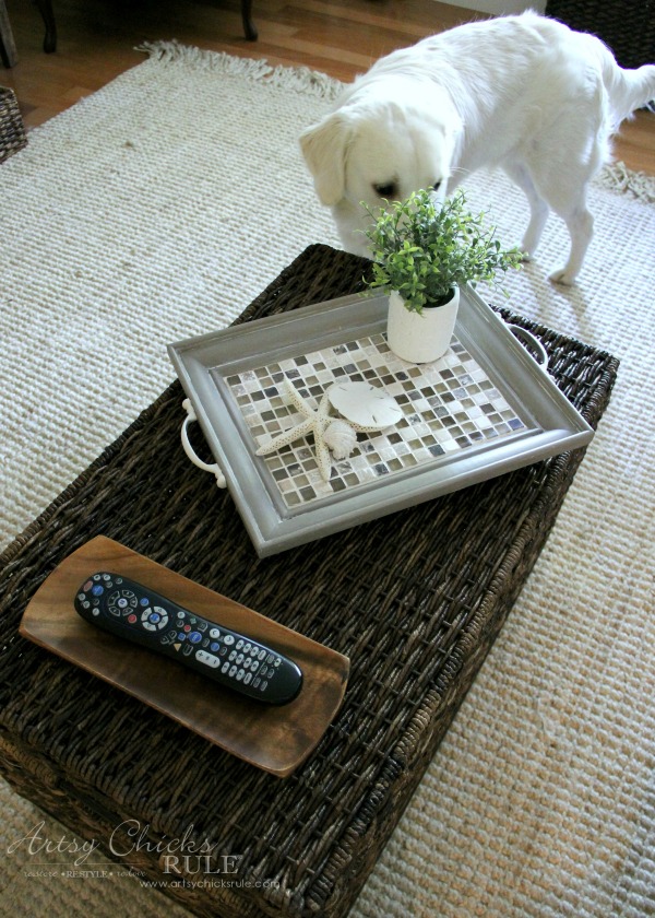 Old Frame Turned DIY Tiled Tray - Ryder - artsychicksrule.com #diytiledtray #tiledtray