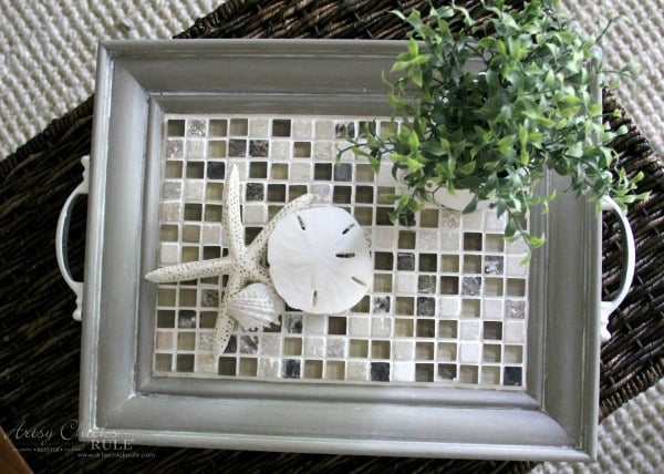 Old Frame Turned DIY Tiled Tray - EASY DIY - artsychicksrule.com #diytiledtray #tiledtray