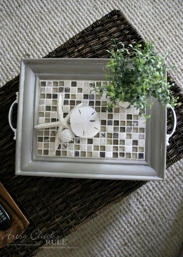 Old Frame Turned DIY Tiled Tray - SUPER EASY DIY - artsychicksrule.com #diytiledtray #tiledtray