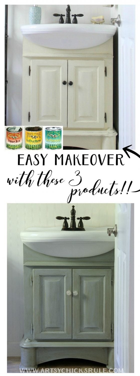 Such an EASY makeover!! Bath Cabinet Makeover artsyhchicksrule.com