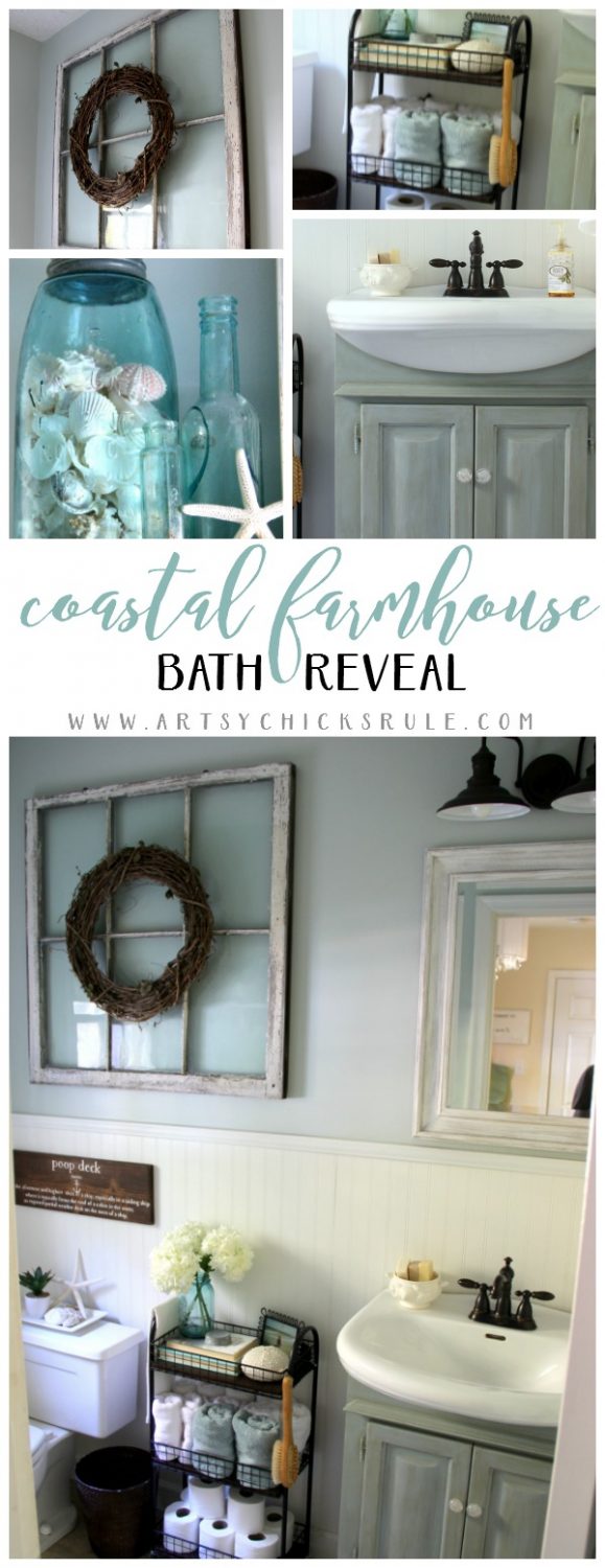 Love this style!!! Coastal Farmhouse Bath Reveal - artsychicksrule.com