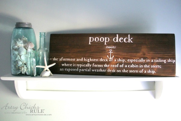 DIY Nautical Bathroom Sign - Poop Deck Sign - Silhouette Cameo - artsychicksrule.com