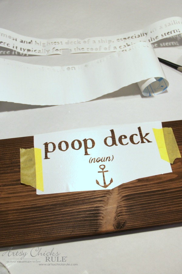 DIY Nautical Bathroom Sign - Poop Deck Sign - Silhouette Cameo - artsychicksrule.com