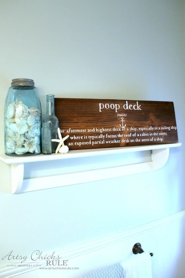 DIY Nautical Bathroom Sign - Poop Deck Sign - Silhouette Cameo - artsychicksrule.com