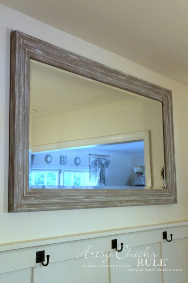 weathered wood finish frame mirror