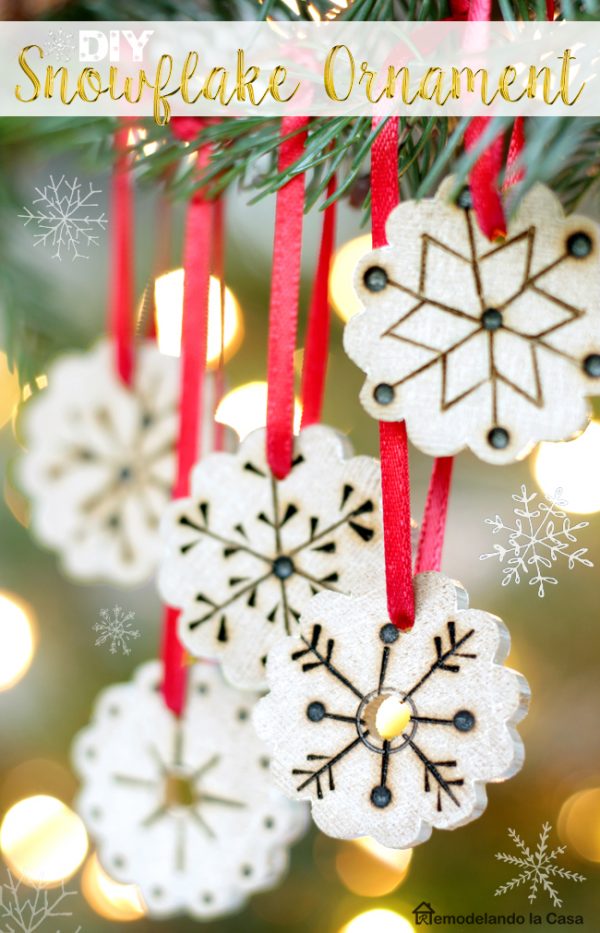 Wooden snowflake ornaments.