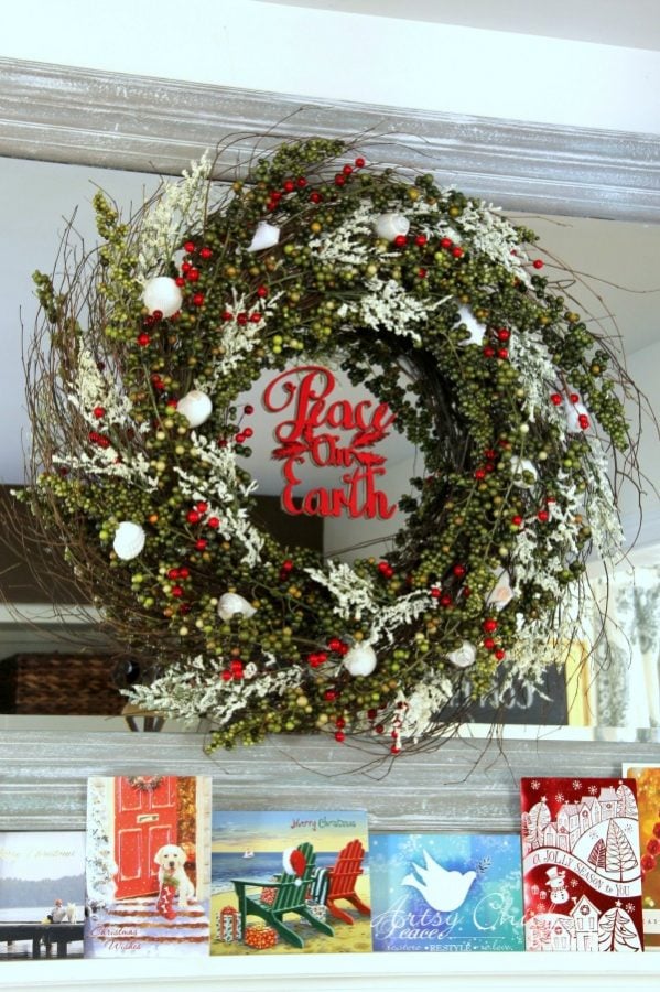 wreath at Christmas with red berries added in