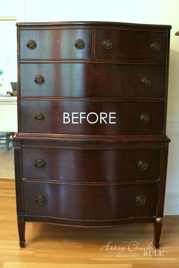 wood stained dresser before