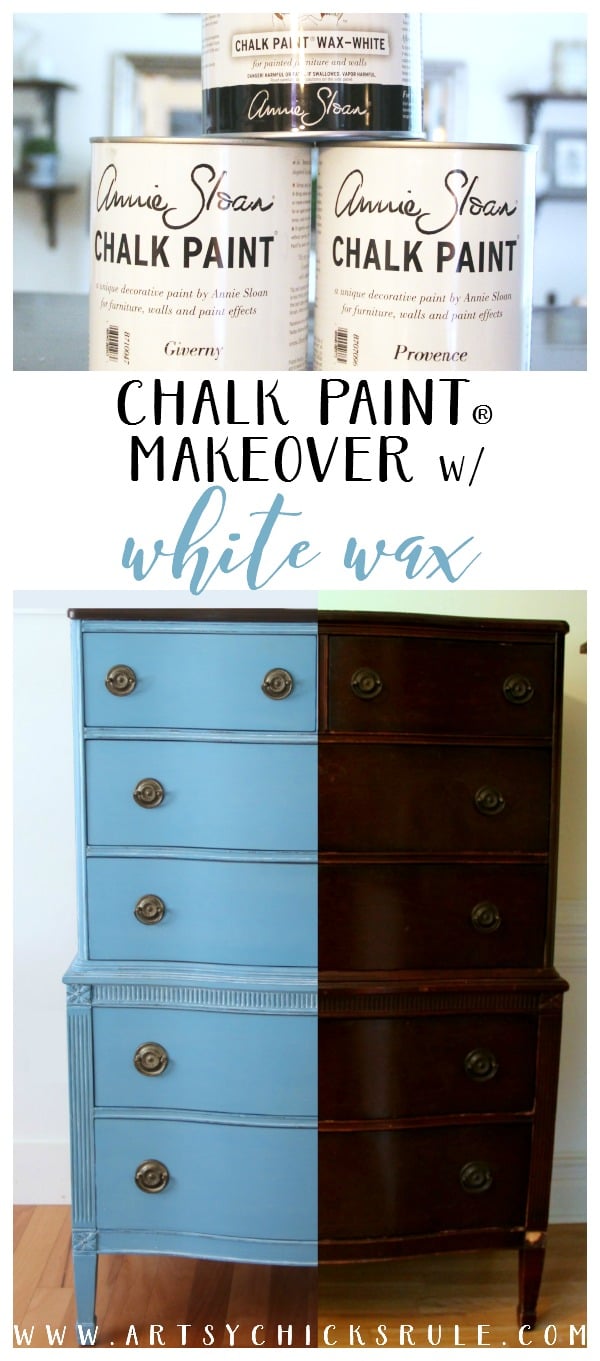 Love this Paint and Wax!!! Giverny Chalk Paint Chest Makeover with White Wax - artsychicksrule.com #giverny #chalkpaint #chalkpaintfurniture #furnituremakeover