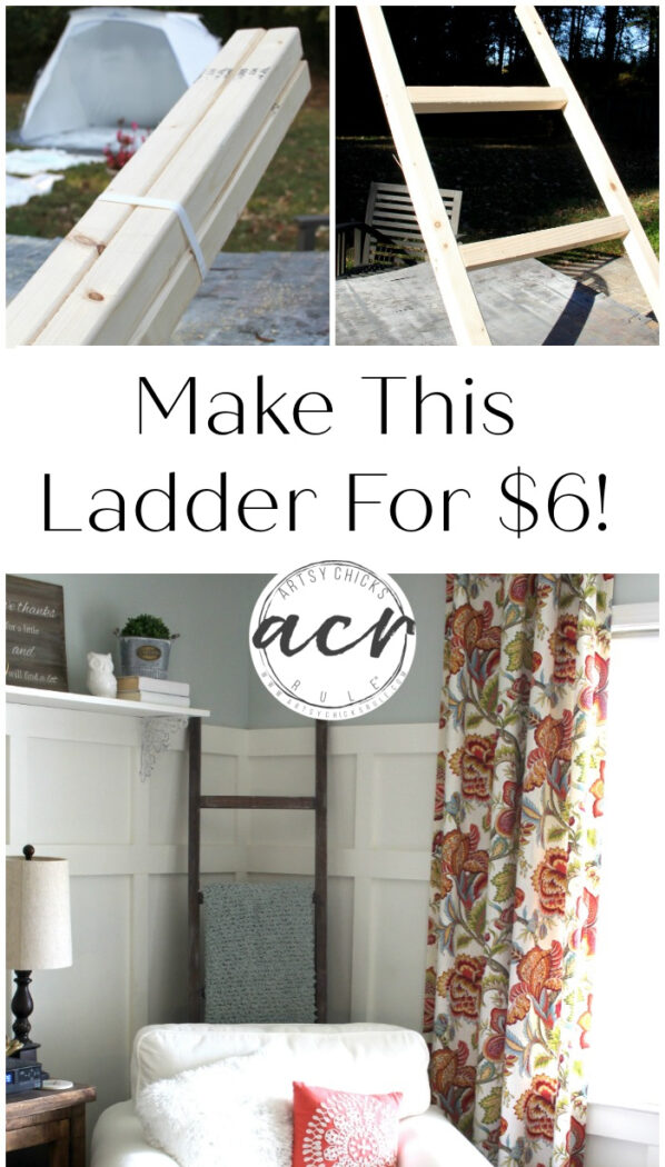 Want to know how to make a DIY FARMHOUSE LADDER for less than $6?? Get the ridiculously simple tutorial here! artsychicksrule.com