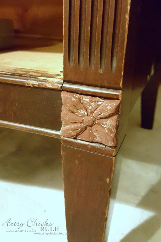 clay molding on wood leg dresser