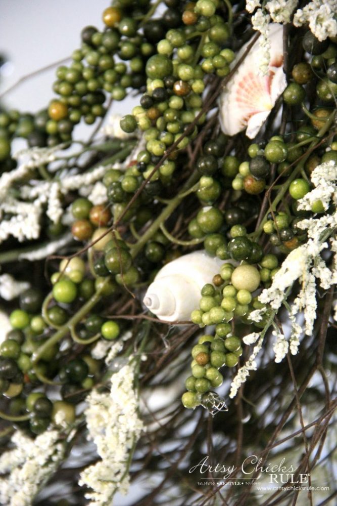 close up of shells in wreath