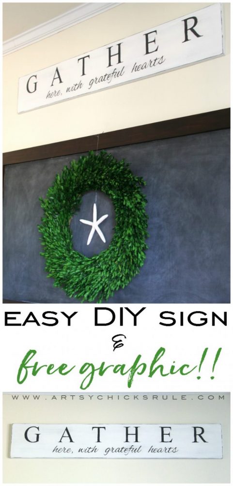 DIY Farmhouse Gather Sign PLUS a SIMPLE Transfer & Paint Method!! artsychicksrule.com #gathersign #farmhousesign #farmhousedecor