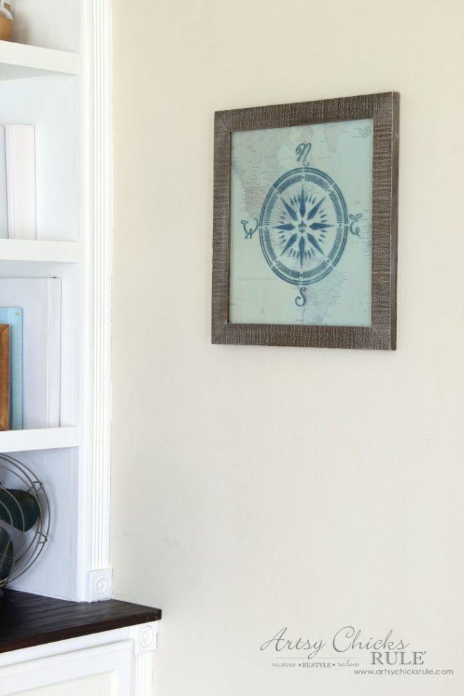 Easy DIY--> Wall Map & Nautical Compass Stencil, Repurposed $4 Thrifty Find artsychicksrule.com