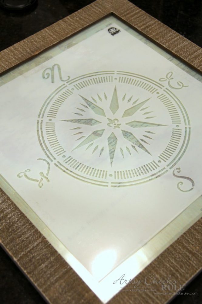 Easy DIY--> Wall Map & Nautical Compass Stencil, Repurposed $4 Thrifty Find artsychicksrule.com