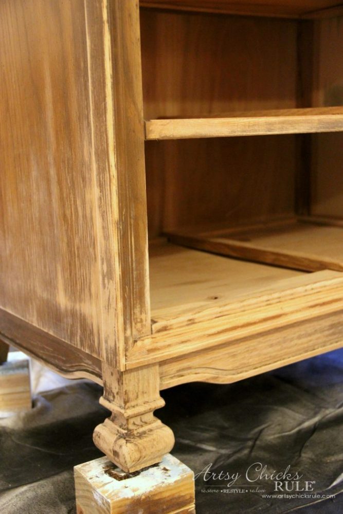 leg of dresser after sanding