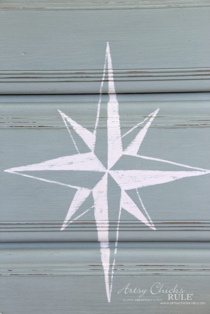 $20 ReStore Compass Rose Dresser Makeover!! artsychicksrule.com #compassrose #compassrosedresser #chalkpaintedfurniture