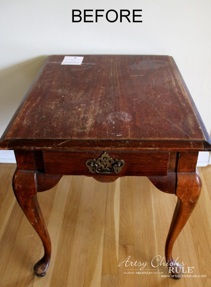 dark red wood rectangel end table