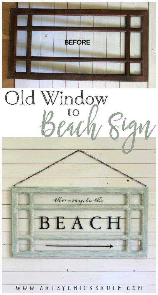 EASY DIY!! Old Window Beach Sign - Decorating with Windows - artsychicksrule.com #beachsign #silhouettesign #diysign #beachdecor #beachart #coastaldecor 