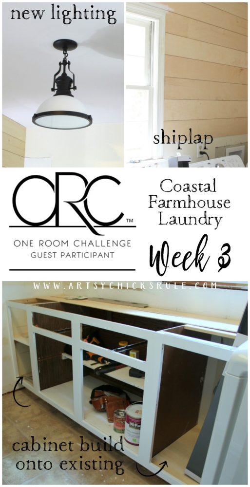 Shiplap Progress & New Lighting One Room Challenge Week 3 artsychicksrule.com