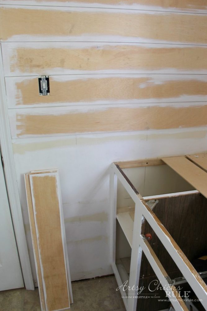 Shiplap Progress & New Lighting One Room Challenge Week 3 artsychicksrule.com