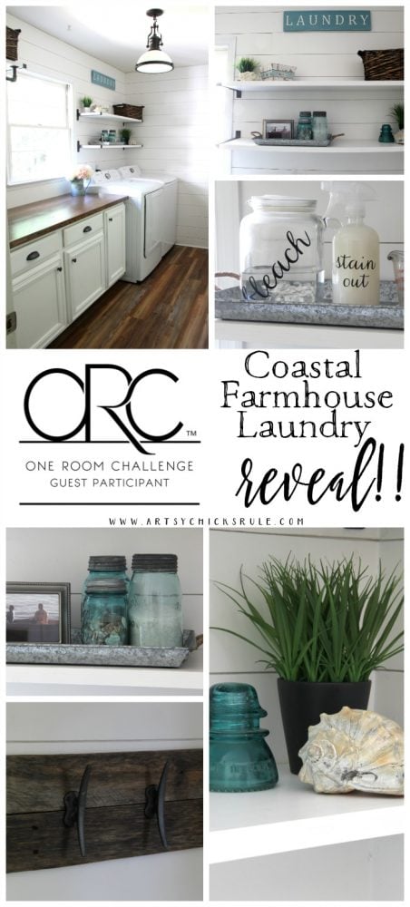 Coastal Farmhouse Laundry Reveal - one room challenge artsychicksrule.com #coastallaundry #coastaldecor #coastalhome #farmhousedecor #farmhouselaundry #laundryroomideas #industrialdecor #moodboard #coastalprojects #farmhouseprojects #fixerupper 