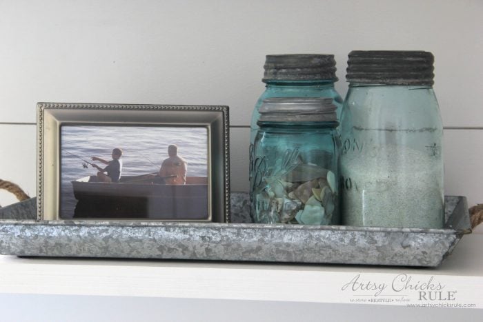 Coastal Farmhouse Laundry Reveal - blue mason jars artsychicksrule.com #coastallaundry #coastaldecor #coastalhome #farmhousedecor #farmhouselaundry #laundryroomideas #industrialdecor #moodboard #coastalprojects #farmhouseprojects #fixerupper 