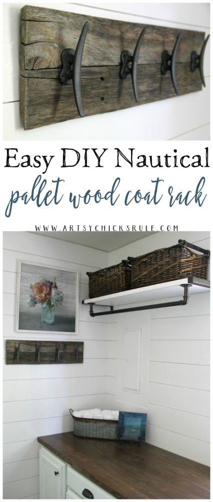 Easy!! DIY Nautical Pallet Wood Coat Rack artsychicksrule.com #palletproject #palletwood