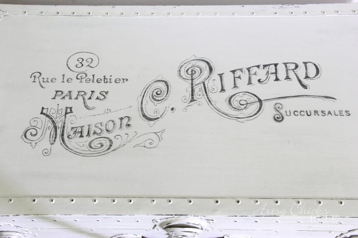 Old Trunk Coffee Table , a THRIFY Makeover! - artsychicksrule.com #trunkcoffeetable #oldtrunkmakeover #frenchgraphics #cottagedecor #repurposedtrunk