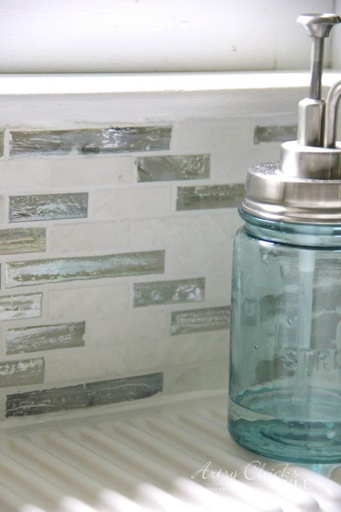 Coastal Inspired DIY Tile Backsplash Tutorial artsychicksrule.com #tilebacksplash #diybacksplash