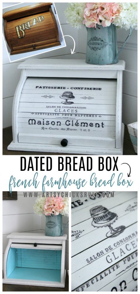 French Farmhouse Bread Box EASY DIY with Paint and Markers! artsychicksrule.com #breadbox #breadboxmakeover #frenchdecor #frenchgraphic