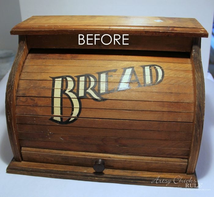 French Farmhouse Bread Box EASY DIY with Paint and Markers! artsychicksrule.com #breadbox #breadboxmakeover #frenchdecor #frenchgraphic