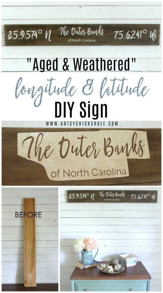 Faux Aged & Weathered The Outer Banks Longitude Latitude Sign artsychicksrule.com #longitudelatitude 